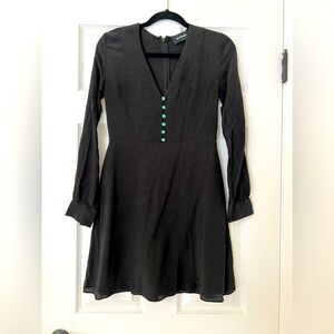 The Kooples Black Silk Dress with Turquoise details